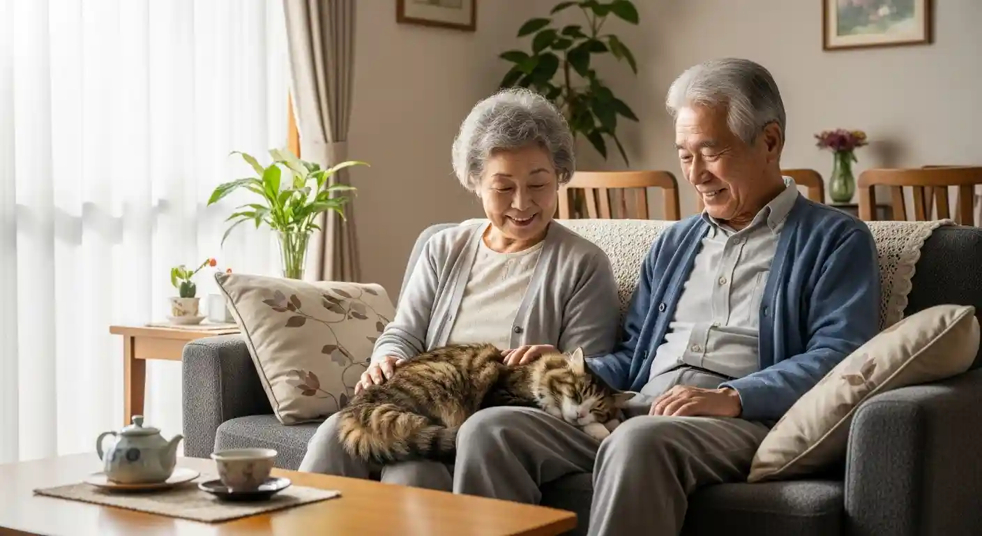 シニア夫婦と猫