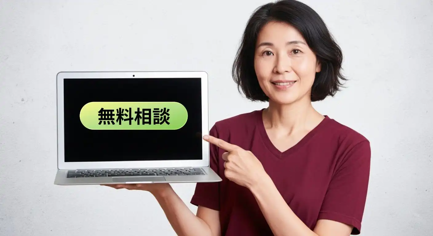 パソコン画面の「無料相談の文字を指す手