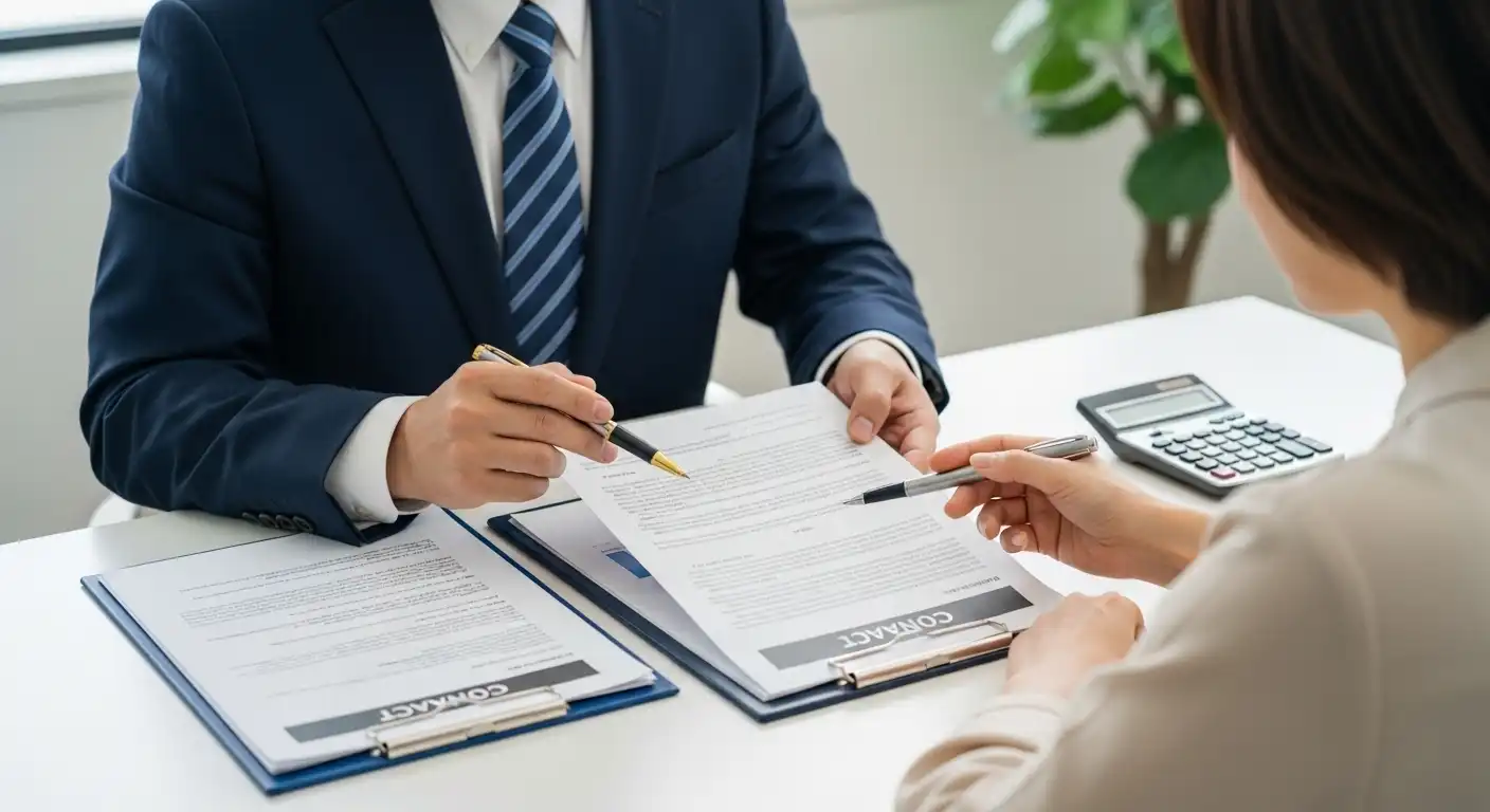 専門家から契約書の説明を受ける女性